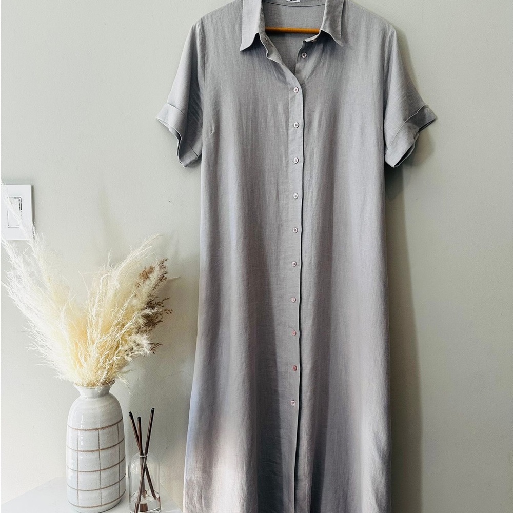 Light Gray Button-Down Shirt Dress
